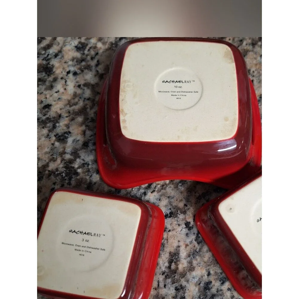 Rachel Ray Red Stoneware Serving Dishes Bowls Bakeware 3oz And 10oz Set of 3 Lot